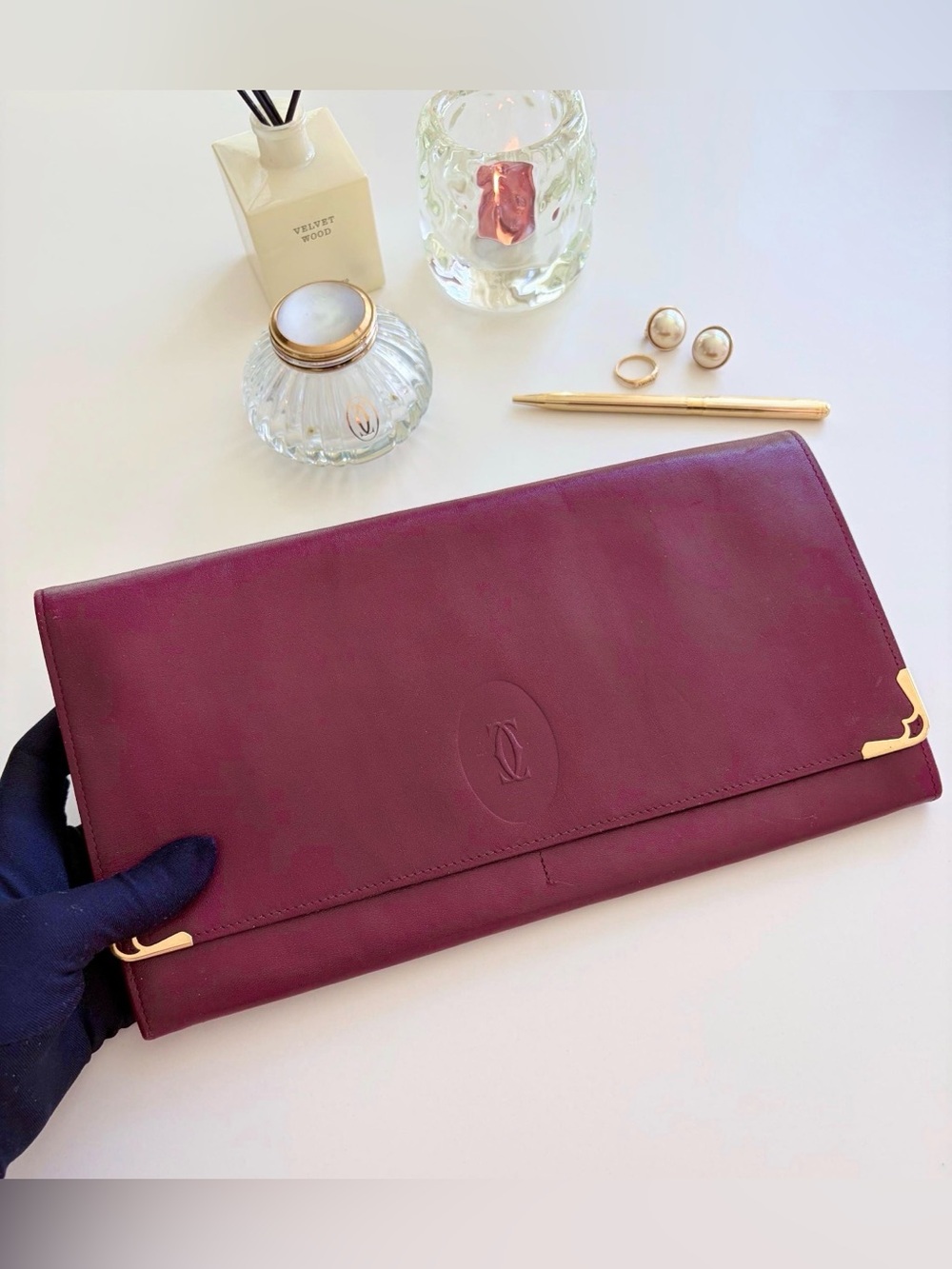Vintage Cartier Paris Bordeaux Leather Clutch